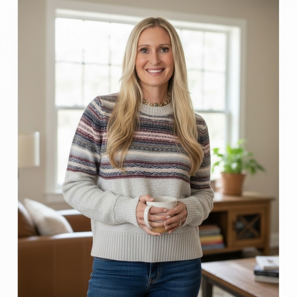 Cambridge Dry Goods Lambswool Blend Fair Isle Striped Side Zip Sweater Small‎